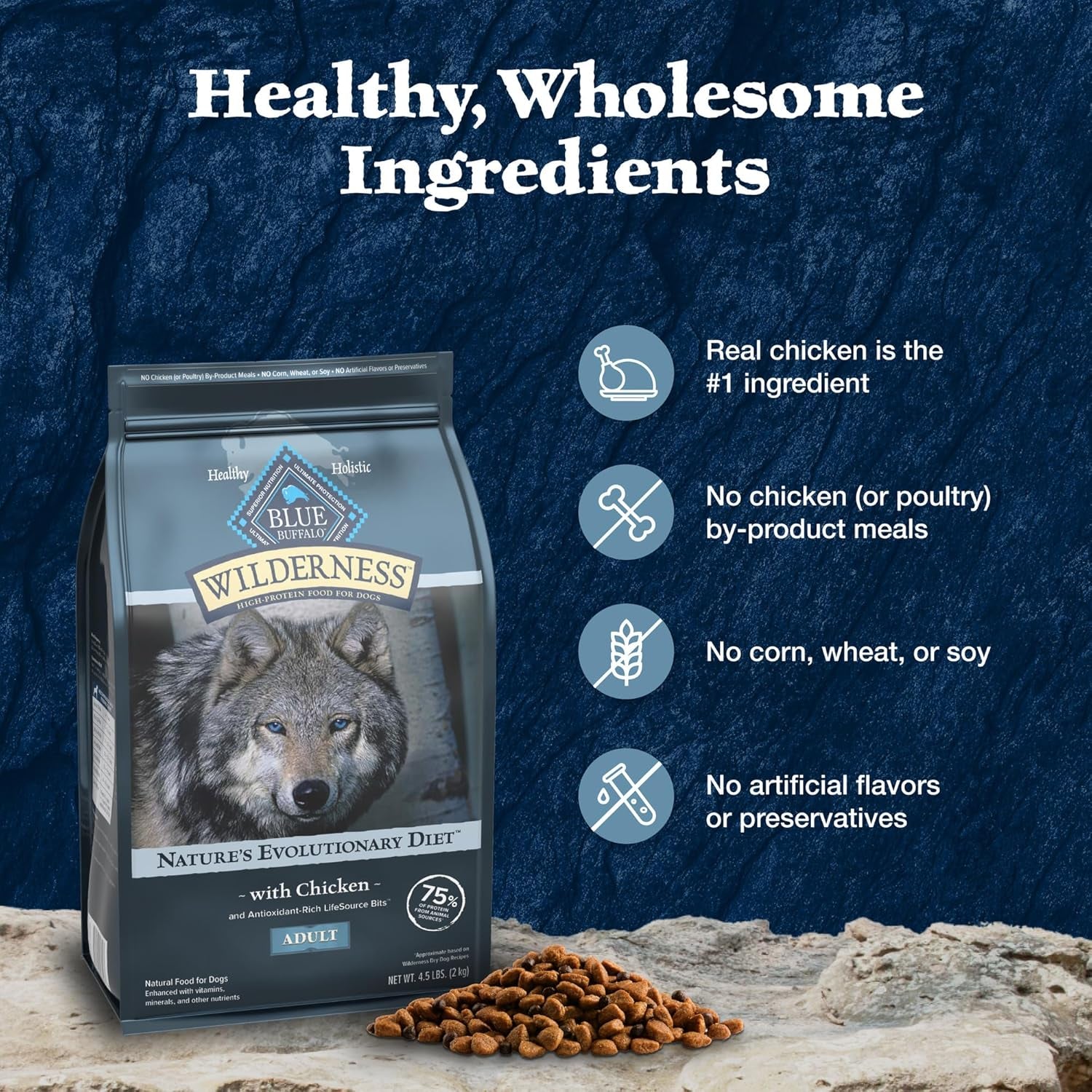Wilderness High Protein Natural Adult Dry Dog Food plus Wholesome Grains, Chicken 13 Lb Bag