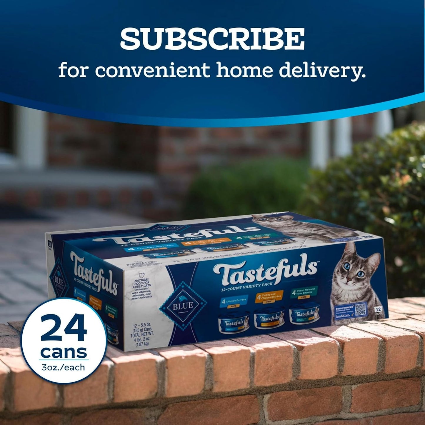 Tastefuls Wet Cat Food Paté Variety Pack, Made with Natural Ingredients, Chicken, Turkey & Chicken, Ocean Fish & Tuna Entrées, 5.5-Oz Cans (24 Count, 8 of Each)