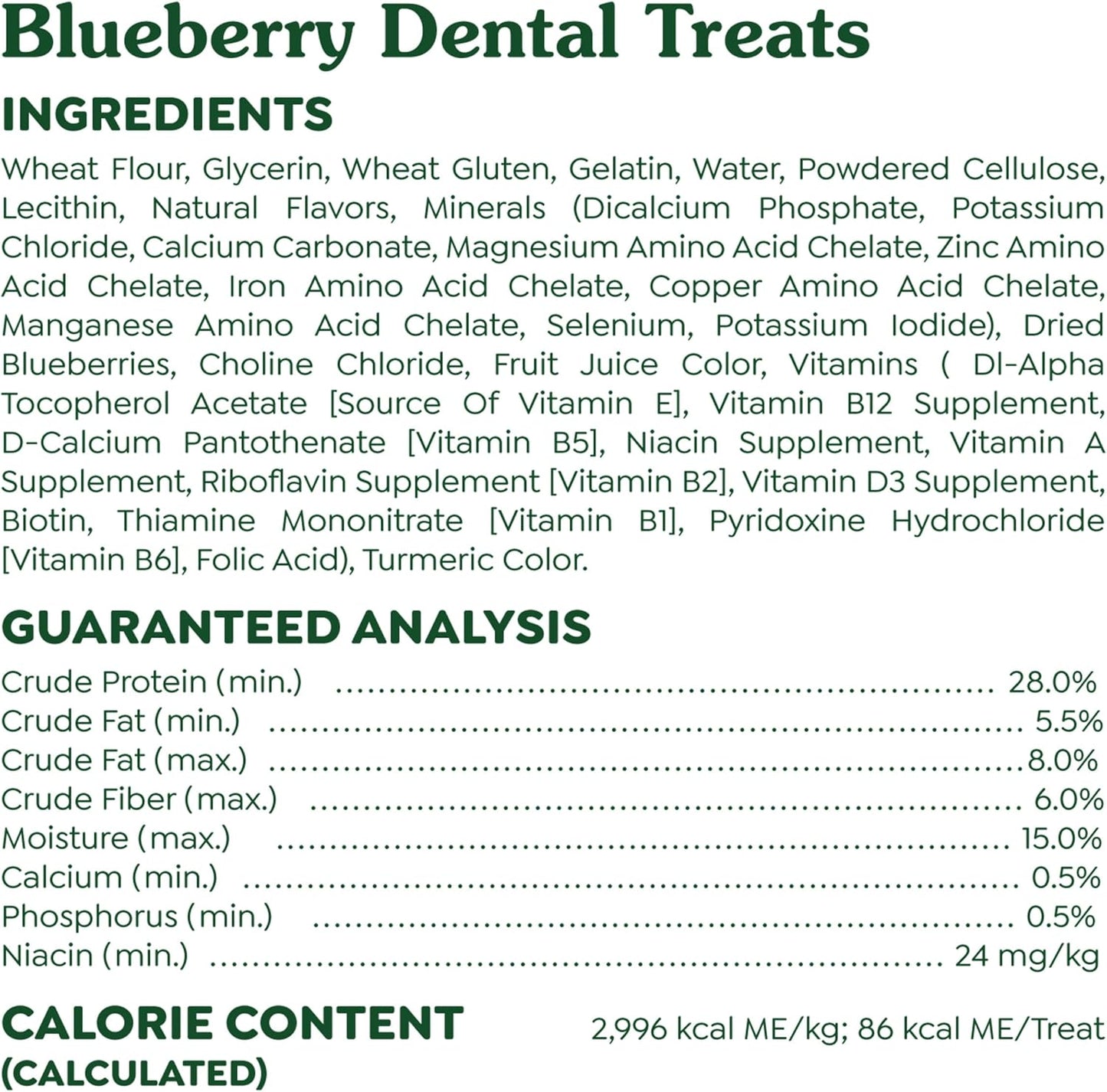 Regular Dental Dog Treats, Blueberry Flavor, 12 Oz. Pack (12 Treats)