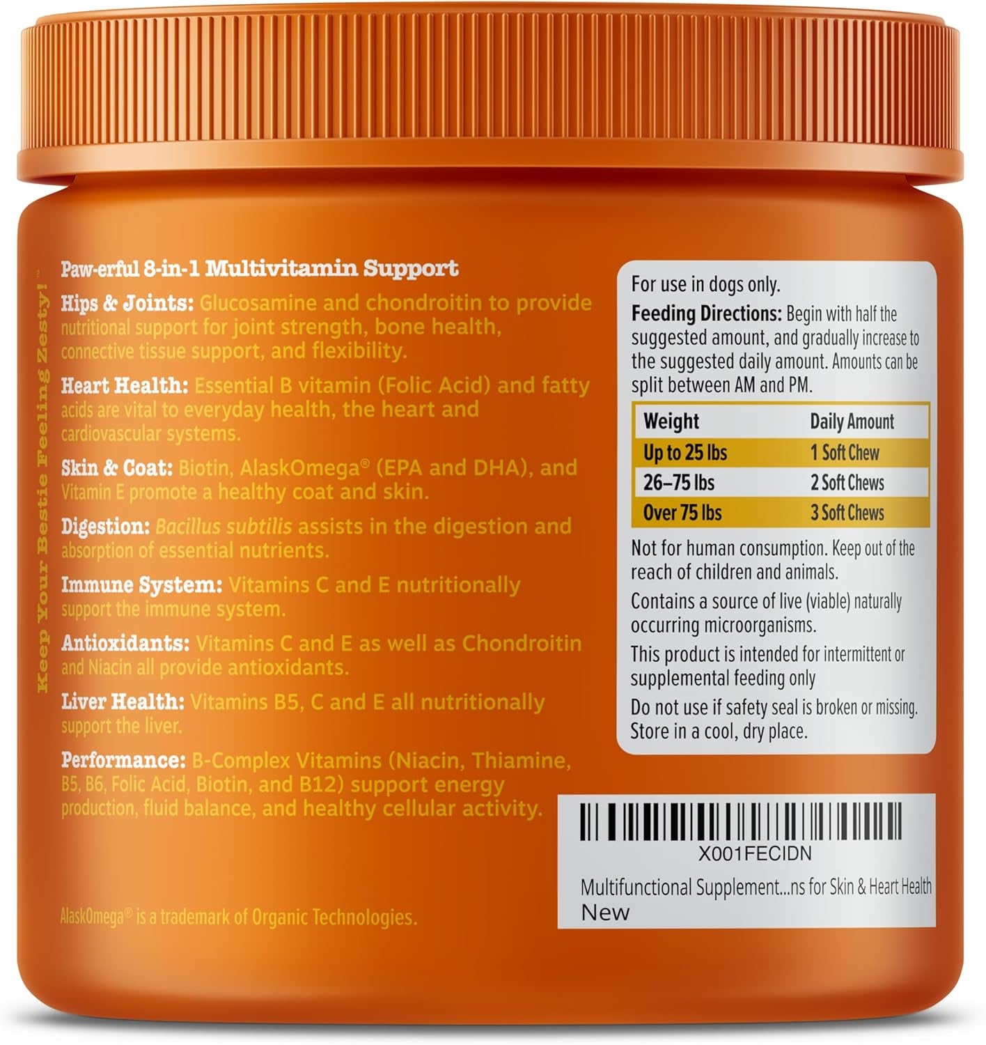 Multivitamin Treats for Dogs - Glucosamine Chondroitin for Joint Support + Digestive Enzymes & Probiotics - Grain Free Dog Vitamin for Skin & Coat + Immune Health - Chicken Flavor - 90Ct