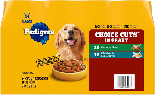 Choice Cuts in Gravy Adult Canned Soft Wet Dog Food, Chicken & Rice & Country Stew, 13.2 Oz. Cans (24 Count, Pack of 1)