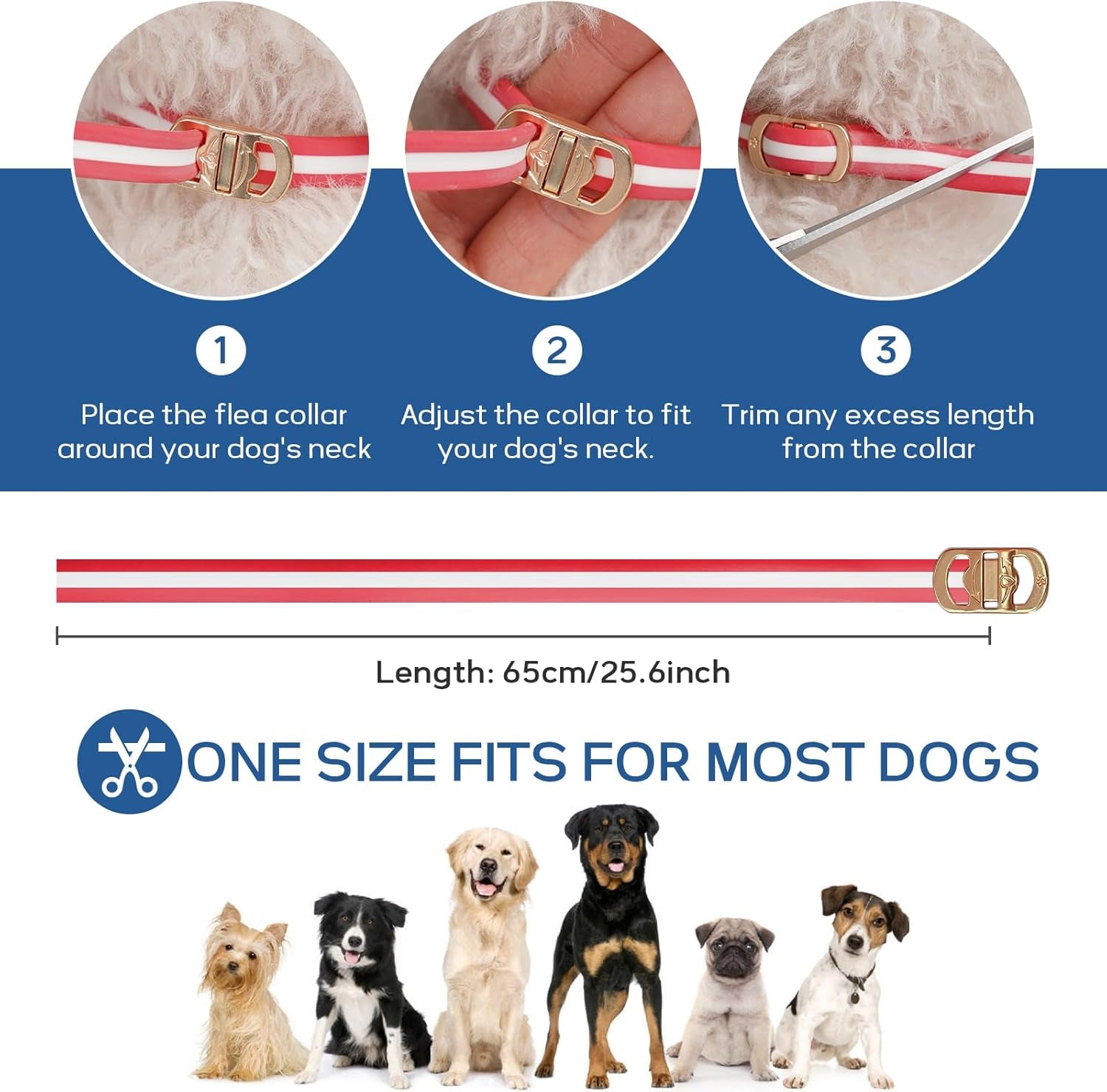 4 Pack Flea and Tick Collar for Dogs- Adjustable Dog Flea and Tick Collar- 32 Months Dog Flea and Tick Treatment - Water Resistant Dog Flea Collars for Puppy Small Medium Large Dog- Red & White