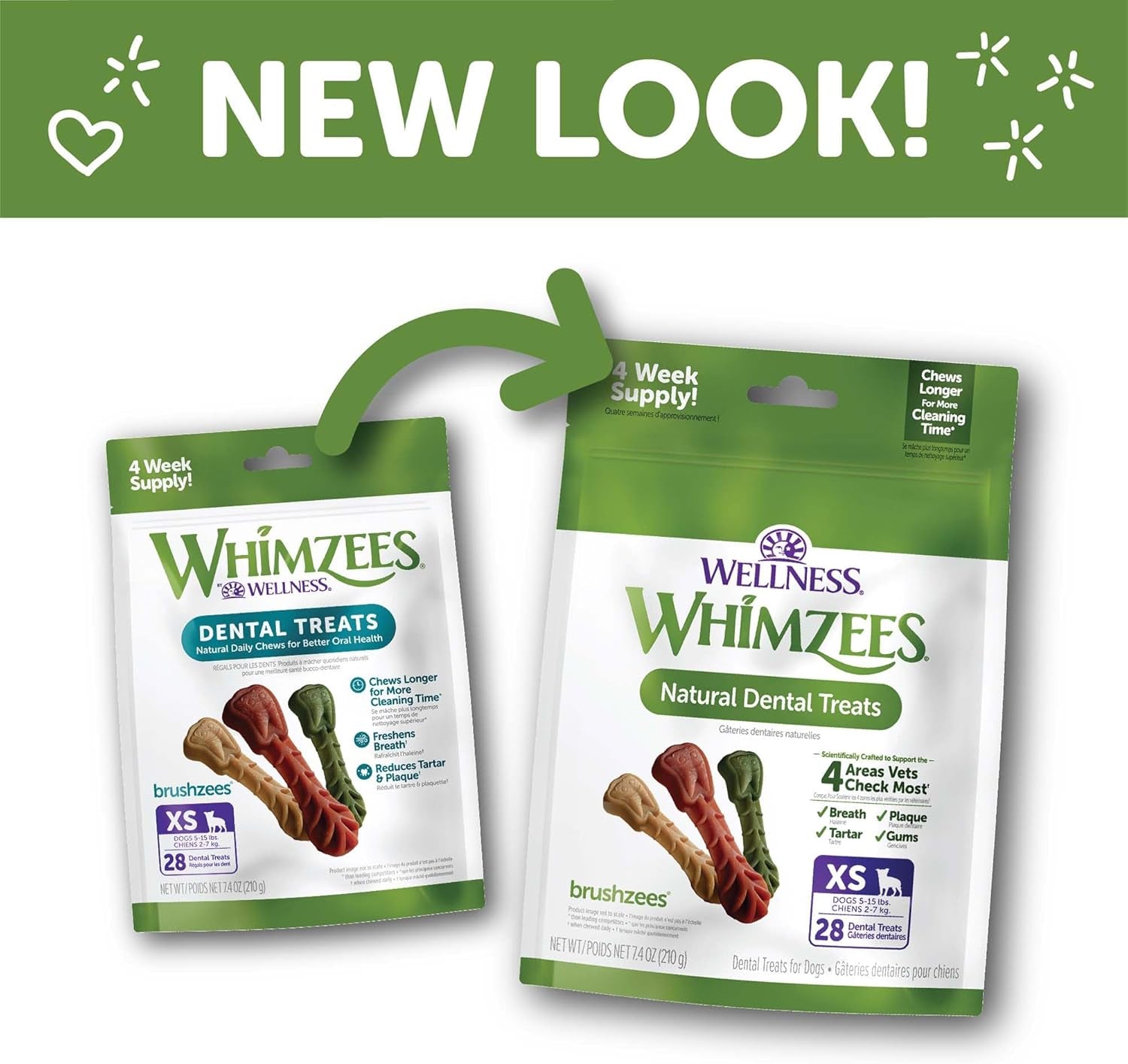 Wellness Daily Brushzees Dog Dental Treats, Natural Chews, Extra Small Size Stick, (28 Count)
