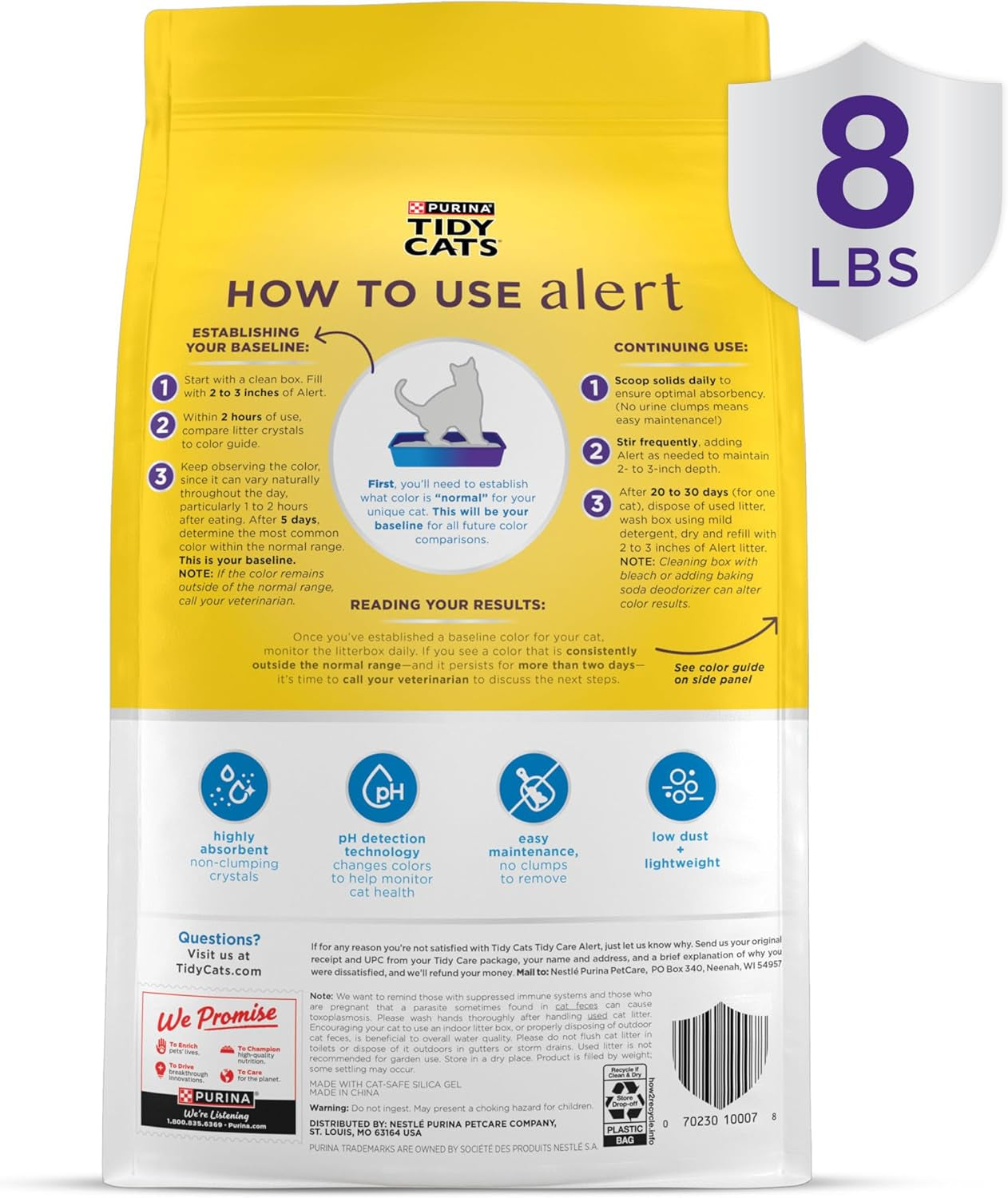 Purina  Tidy Care Alert Cat Health Monitoring Non Clumping Cat Litter with Silica Crystals - 8 Lb (Pack of 1)