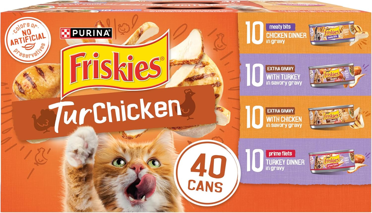 Purina  Wet Cat Food Gravy Variety Pack, Turchicken Extra Gravy Chunky, Meaty Bits and Prime Filets - (Pack of 40) 5.5 Oz. Cans