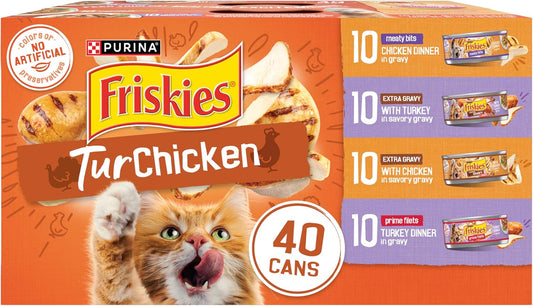 Purina  Wet Cat Food Gravy Variety Pack, Turchicken Extra Gravy Chunky, Meaty Bits and Prime Filets - (Pack of 40) 5.5 Oz. Cans