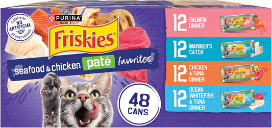 Purina  Pate Wet Cat Food Variety Pack Seafood and Chicken Pate Favorites - 48 Ct. Can
