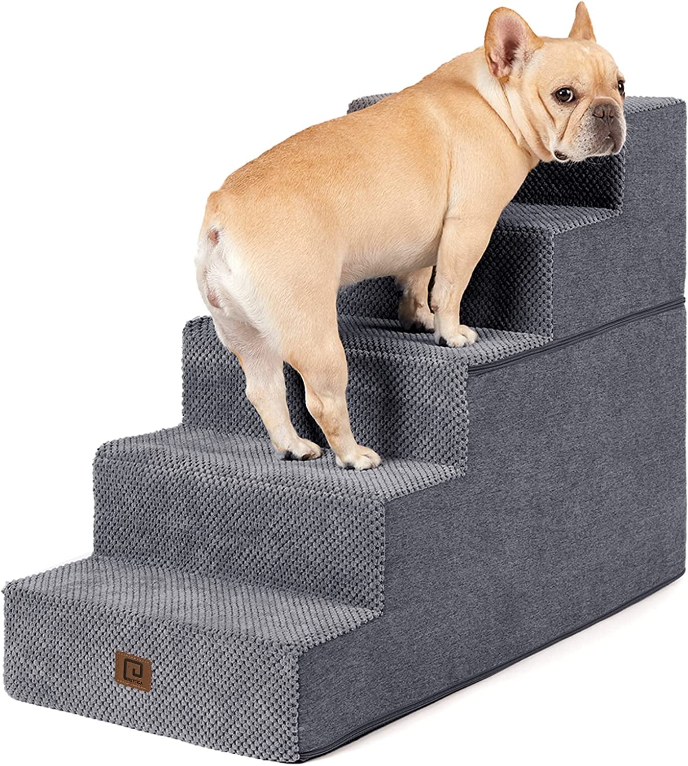Dog Stairs for High Bed 22.5" H, 5-Step Dog Steps for Bed, Pet Steps for Small Dogs and Cats, Non-Slip Balanced Pet Ramp Indoor, Grey