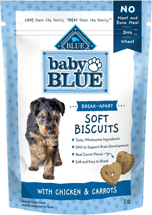 Baby BLUE Soft Biscuits with DHA, Natural Dog Treats for Puppies, Great for Training, with Chicken & Carrots, 8-Oz. Bag