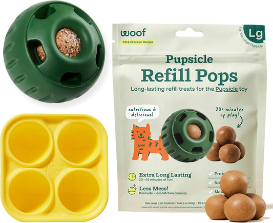 Starter Pack - Interactive Dog Toys for Boredom - Dog Treat Molds Silicone - Chicken-Flavored Healthy Treats for Dogs - Pupsicle Doggy Enrichment Toy - for Large Pups - 25-75 Lbs