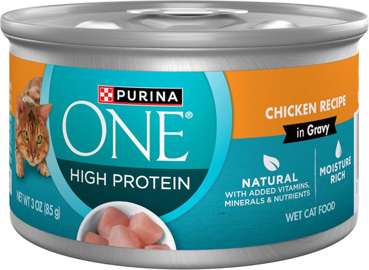Natural High Protein Cat Food, Chicken Recipe in Wet Cat Food Gravy - (Pack of 24) 3 Oz. Pull-Top Cans