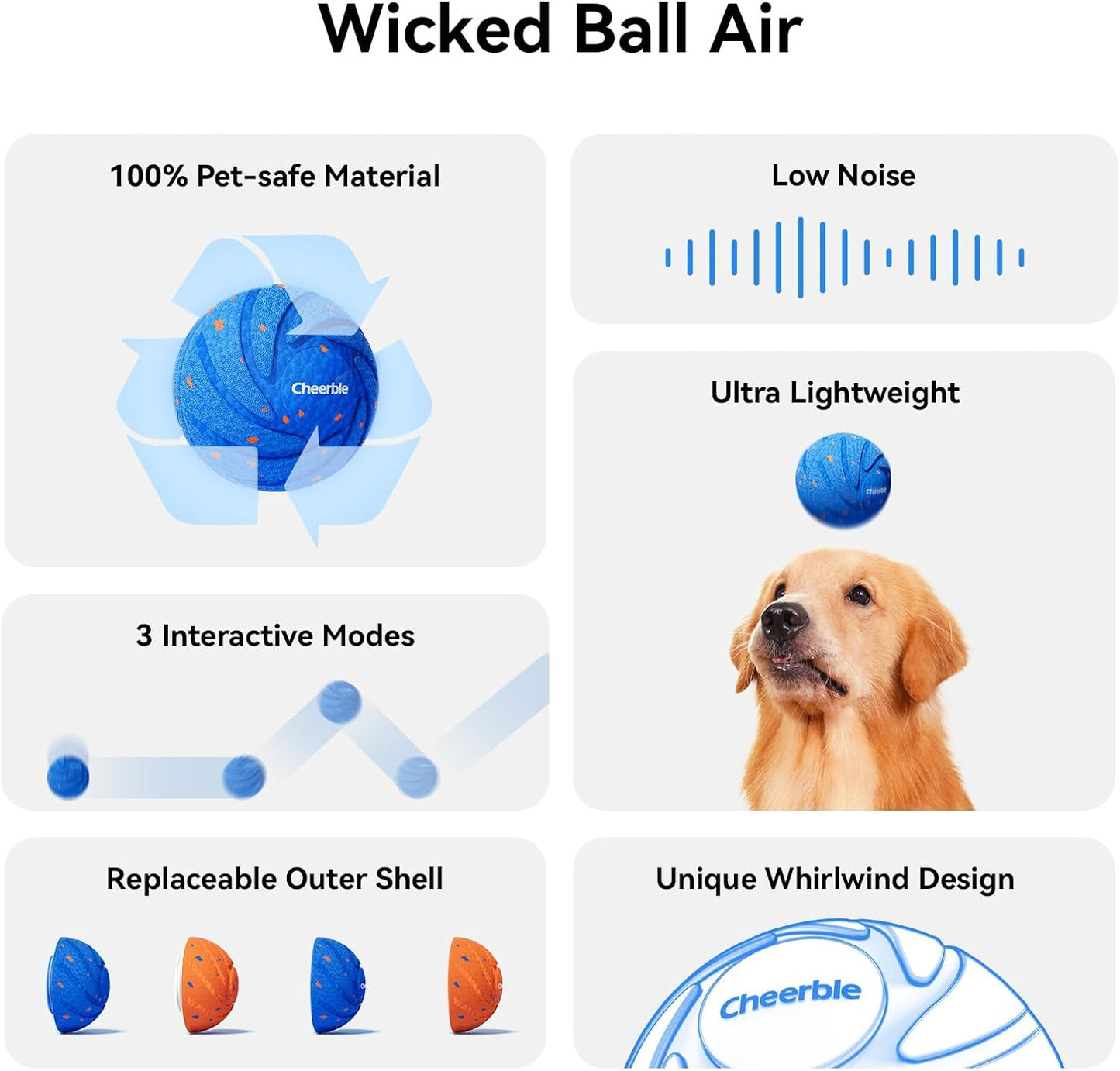 Smart Interactive Dog Toy, Wicked Ball AIR, Automatic Moving, Bouncing, and Rotating, E-TPU Material, IPX7 Waterproof Rating, Active Rolling Ball for Medium and Large Dogs