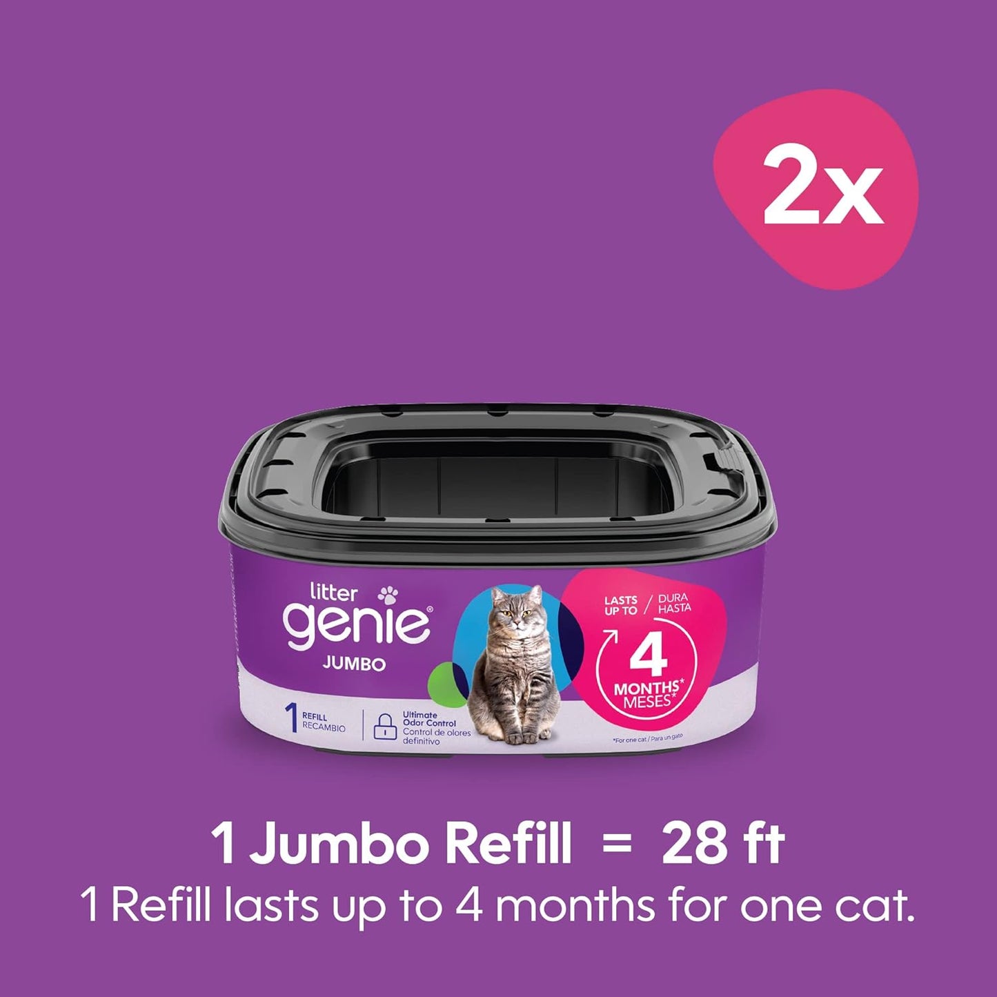 Refill Bags | Jumbo 2- Count (Pack of 1) | up to 8 Months of Supply in 2 Cartridges | Ultimate Odor Control Cat Litter Bags