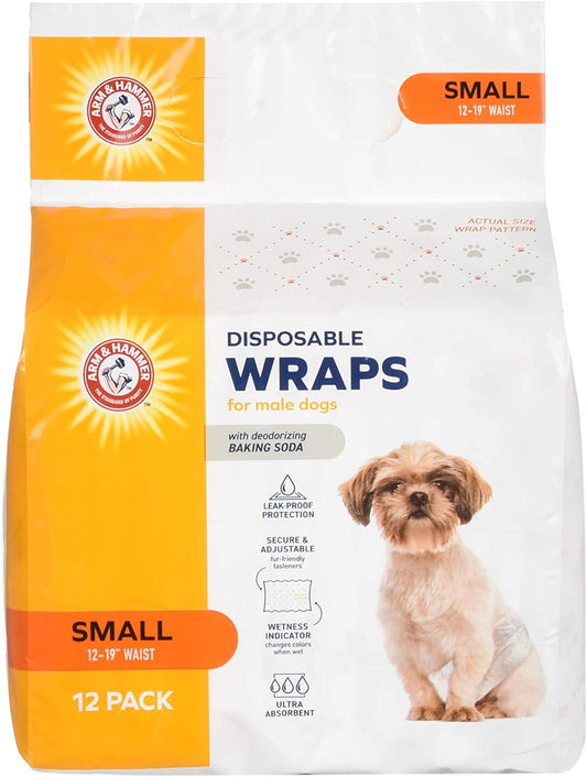 for Pets Male Dog Wraps, Size Small, 12 Count | Ultra-Absorbent, Adjustable Male Dog Diapers with Leak-Proof Protection and Wetness Indicator | Baking Soda for Odor Control