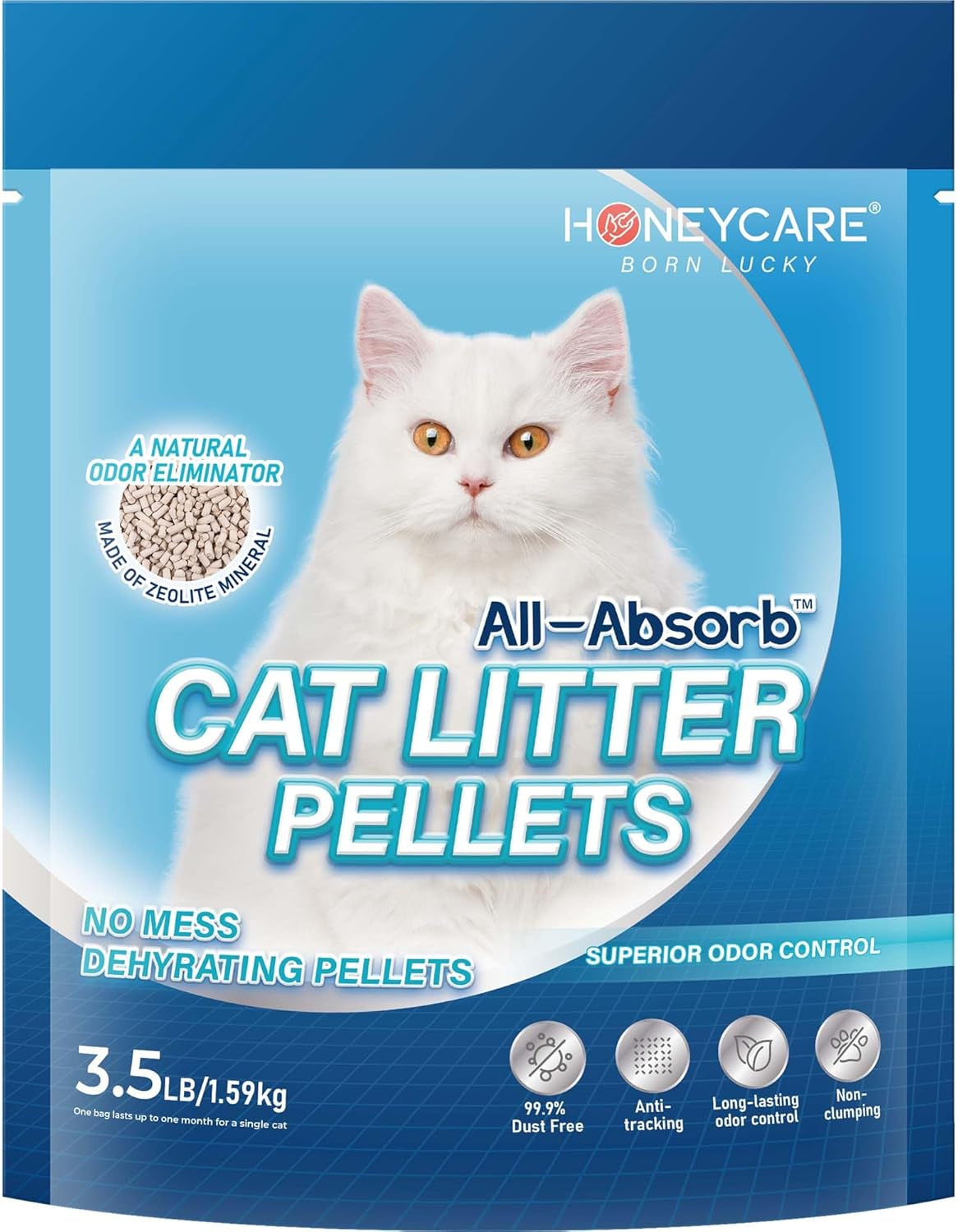 Honey Care  Cat Litter Pellets, Zeolite, Long-Lasting Odor Control Non-Climping Litter, 14 Lbs Pack