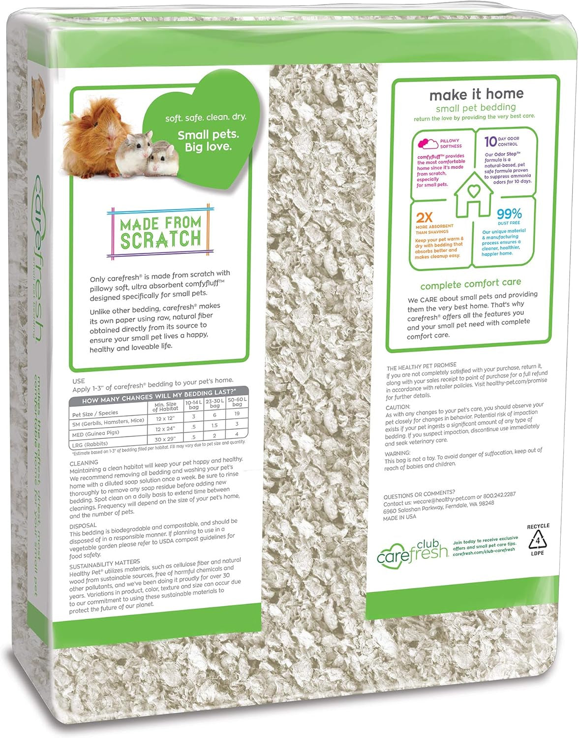 99% Dust-Free White Natural Paper Small Pet Bedding with Odor Control, 50 L