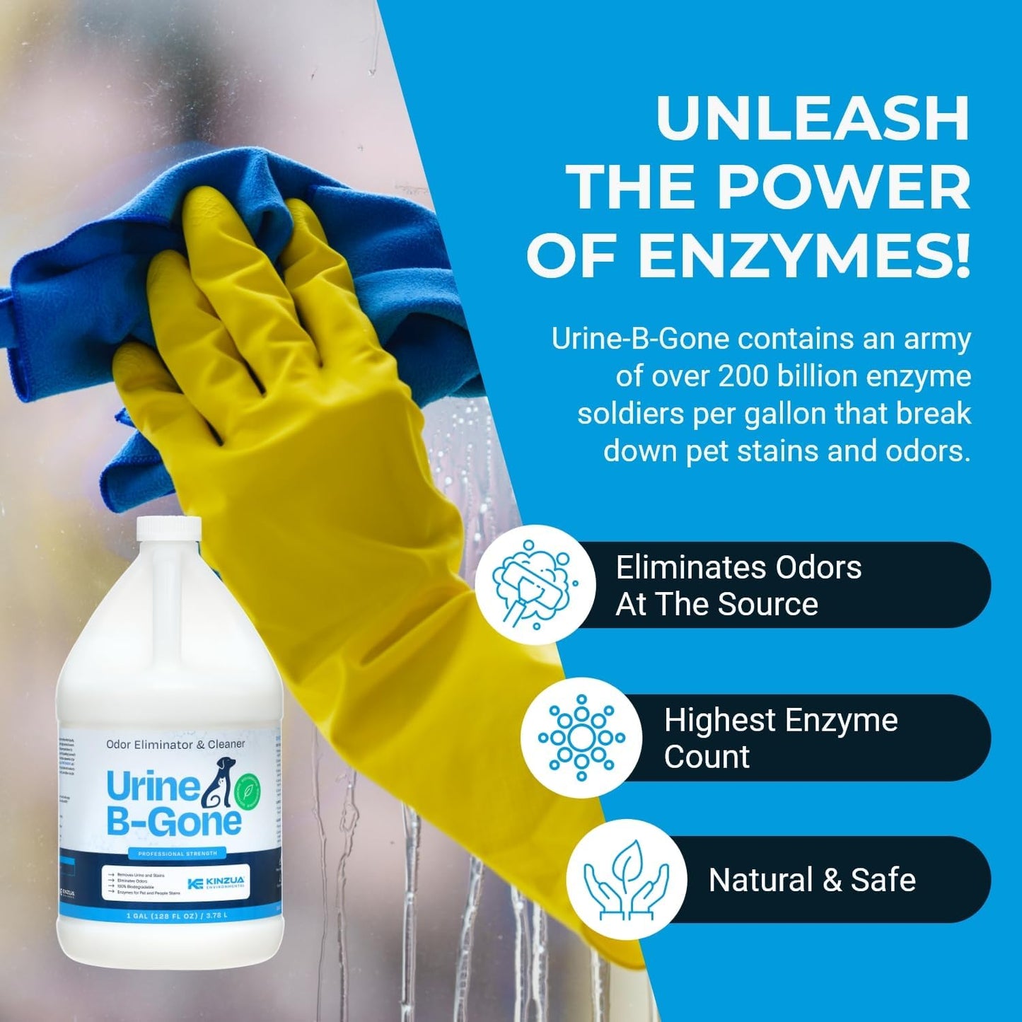 Urine B-Gone, Professional Enzyme Odor Eliminator & Pet Stain Remover, Human, Cat & Dog Urine Cleaner, Effective on Laundry, Carpets & More, Original Scent, 1 Gallon