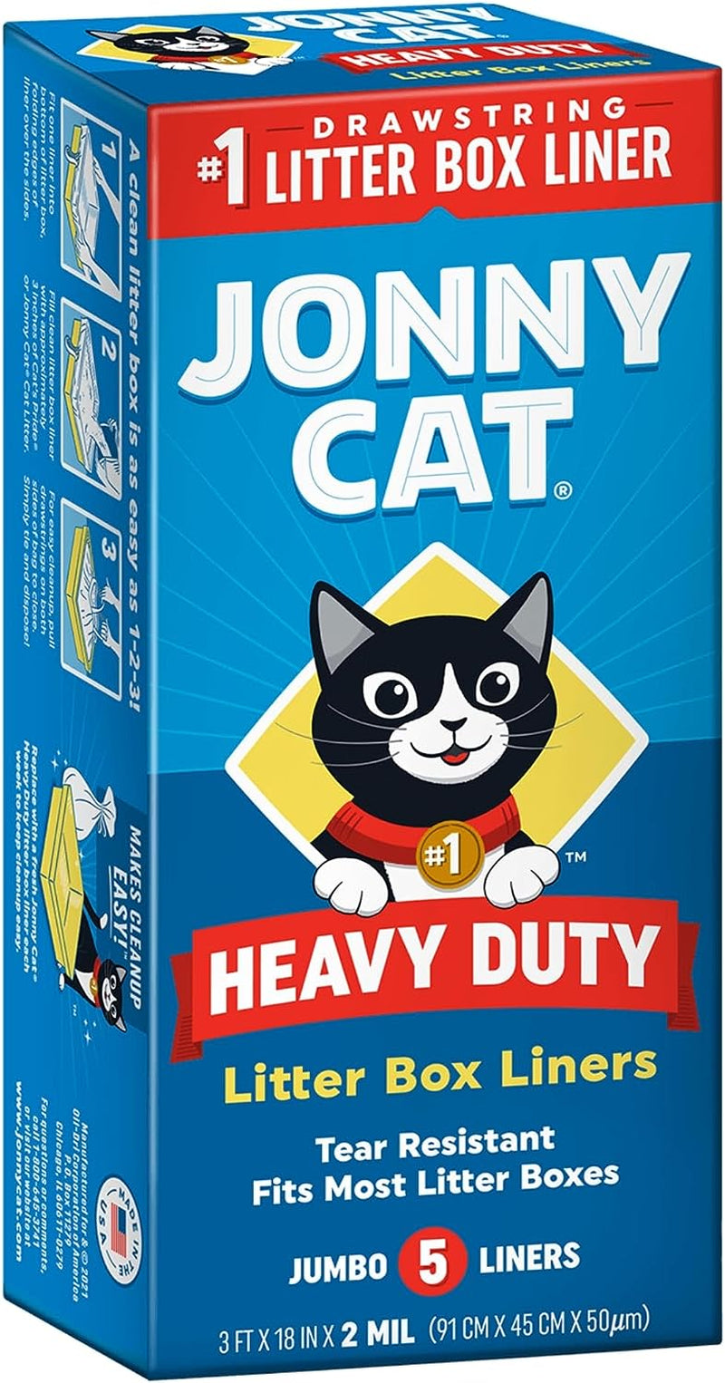 Litter Box Liners: Heavy Duty - Tear & Leak Resistant - Drawstring Close - Jumbo, 5 Count