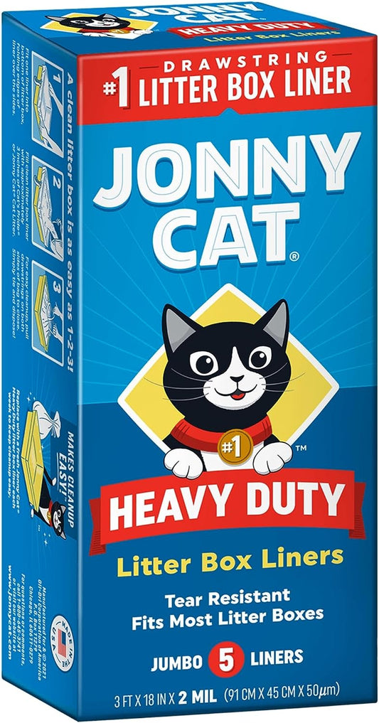Litter Box Liners: Heavy Duty - Tear & Leak Resistant - Drawstring Close - Jumbo, 5 Count