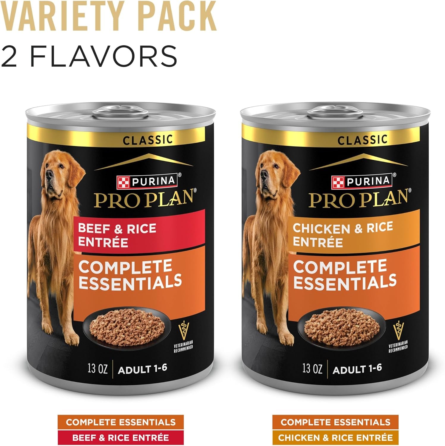 Complete Essentials Wet Dog Food Chicken and Rice Entree and Beef and Rice Entree Variety Pack - (Pack of 12) 13 Oz. Cans