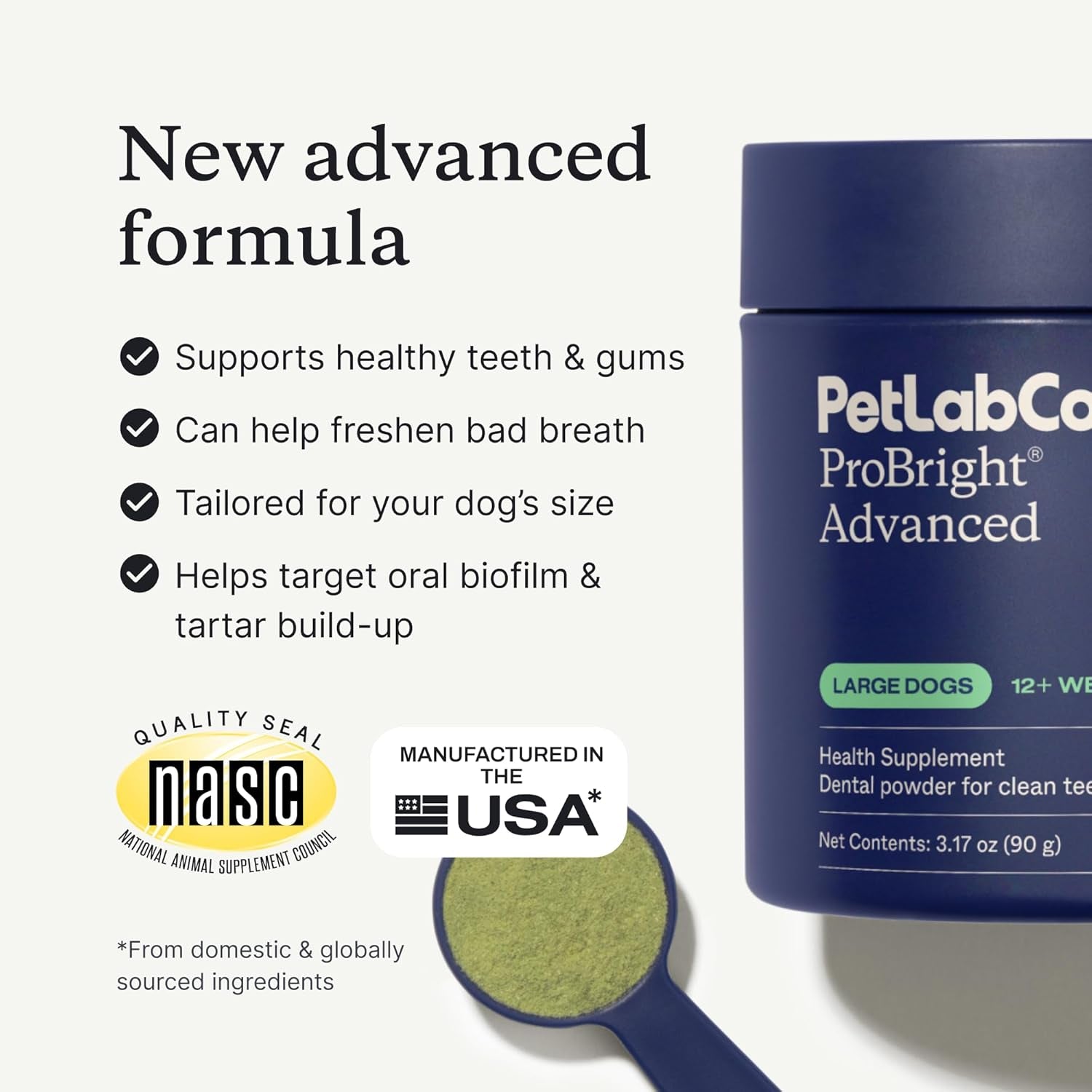 Probright Advanced Dental Powder - Dog Breath Freshener - Teeth Cleaning Made Easy – Targets Tartar & Bad Breath - Packaging May Vary - Formulated for Large Dogs