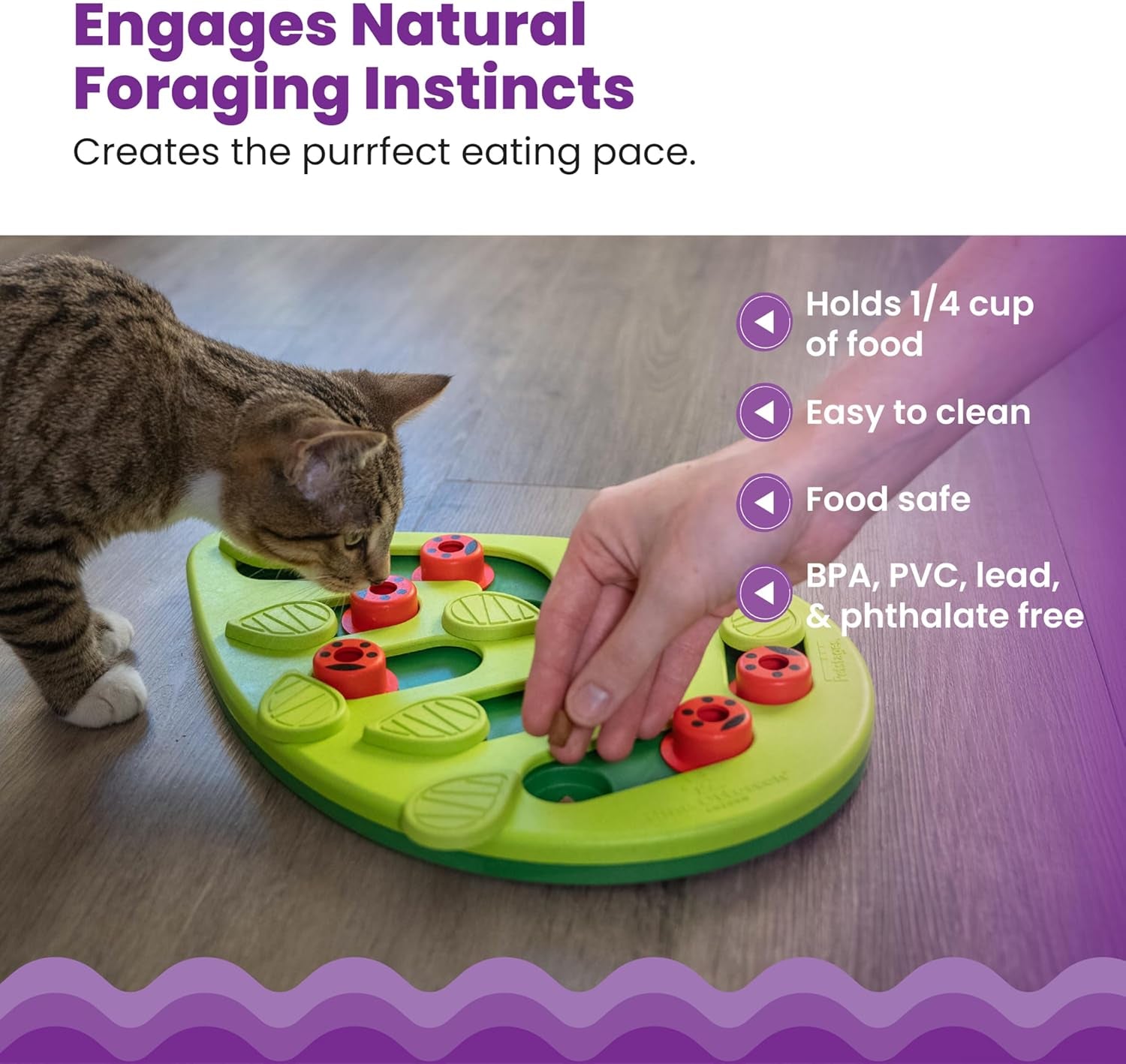 by Nina Ottosson Buggin Out Puzzle & Play – Interactive Treat Puzzle Feeder for Cats, 16 Hidden Treat Compartments Slow Feeder, Durable & Easy-Clean, 13 Inches, Green