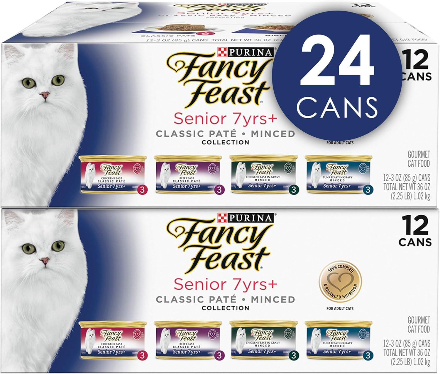 Purina  High Protein Senior Wet Cat Food Variety Pack, Senior 7+ Chicken, Beef & Tuna Feasts - (2 Packs of 12) 3 Oz. Cans