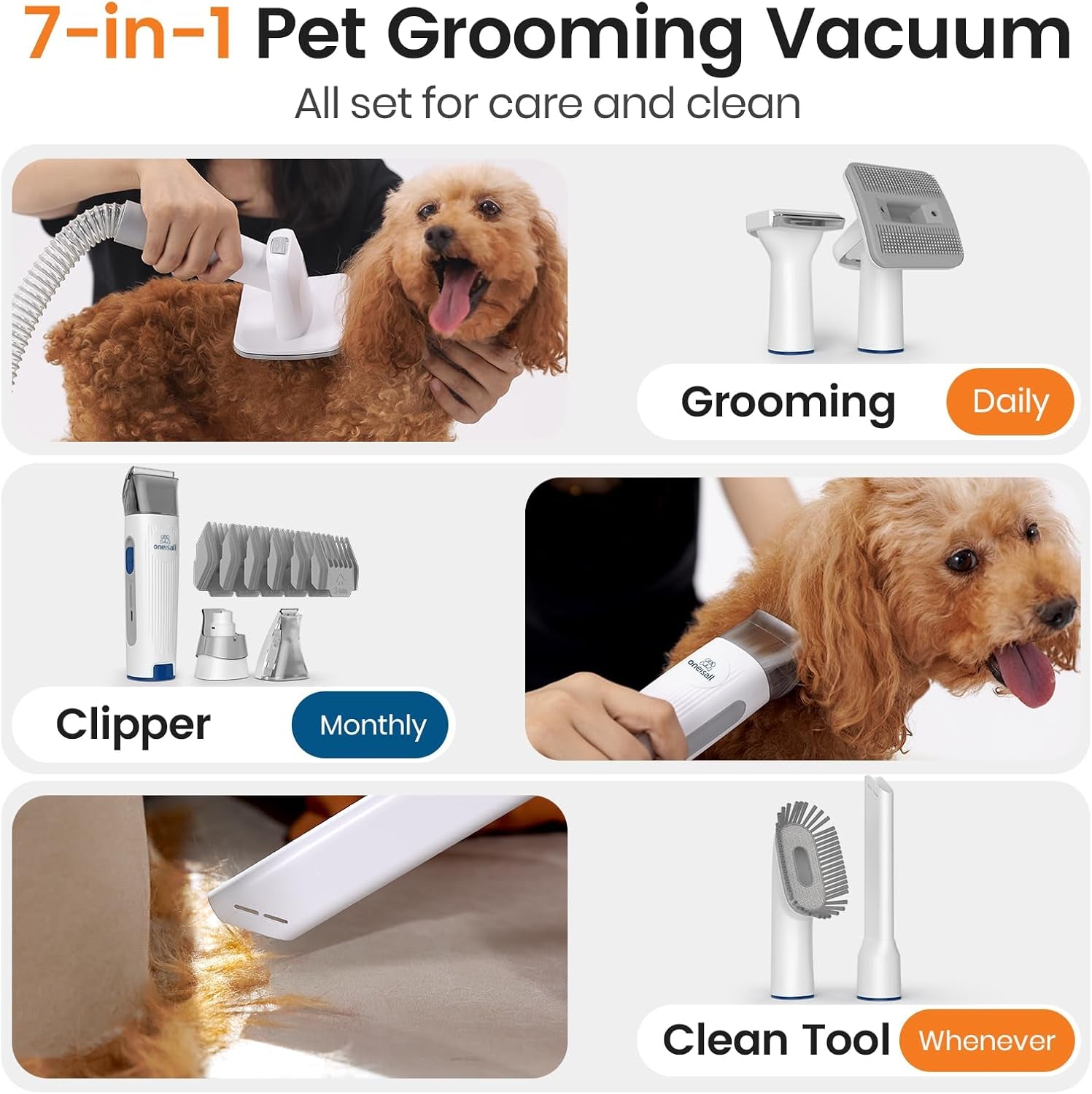 Dog Grooming Vacuum, Pet Grooming Vacuum with Clipper Nail Grinder, 1.5L Dust Cup Dog Deshedding Vacuum Brush with 7 Pet Grooming Tools for Shedding Pet Hair, Home Cleaning