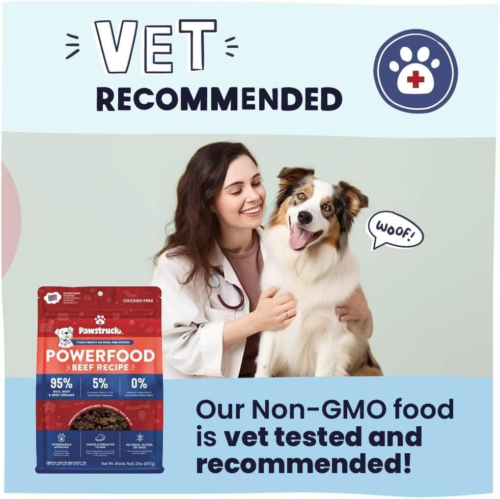 Air Dried Dog Food with Real Beef, Grain-Free, Made in USA, Non-Gmo & Vet Recommended, High Protein Limited Ingredient Full-Feed for All Breeds & Ages, 2Lb Bag