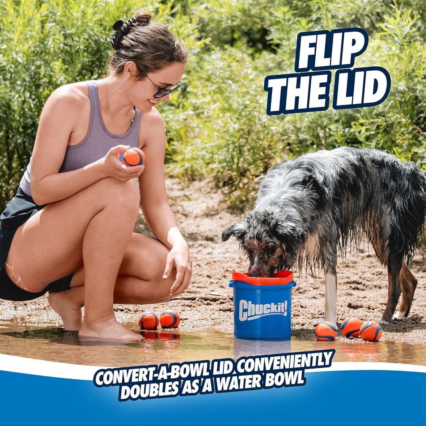 Ultra Ball Dog Toy with  Cleaning Bucket Bundle, Bouncy Fetch Pet Toys for Dogs 20-60 Lbs, Interactive Dog Toys, Durable Rubber, Size Medium, 2.5-Inch Diameter, 8-Pack of Balls