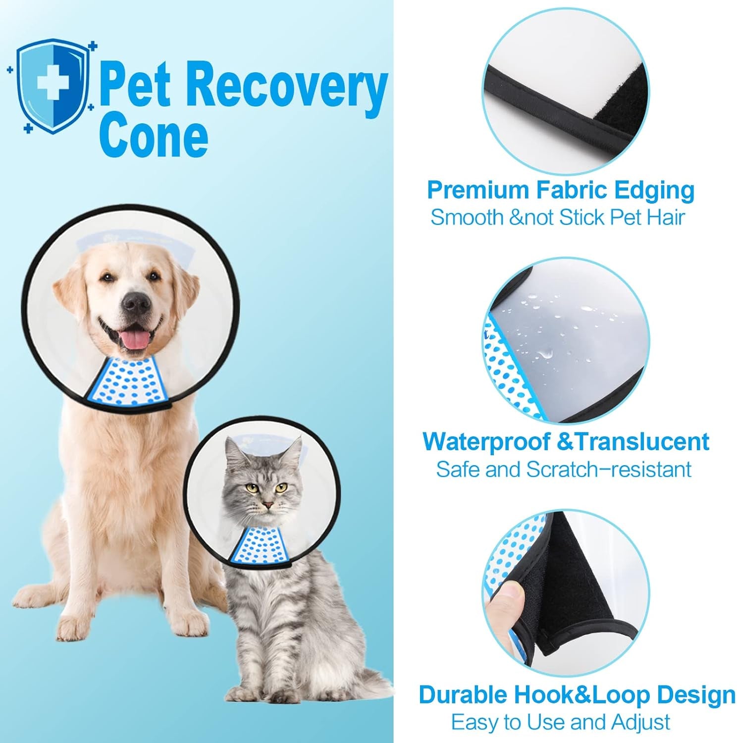 Dog Cone Collar Adjustable after Surgery, Comfortable Pet Recovery Collar & Cone for Large Medium Small Dogs, Elizabethan Dog Neck Collar Plastic Practical