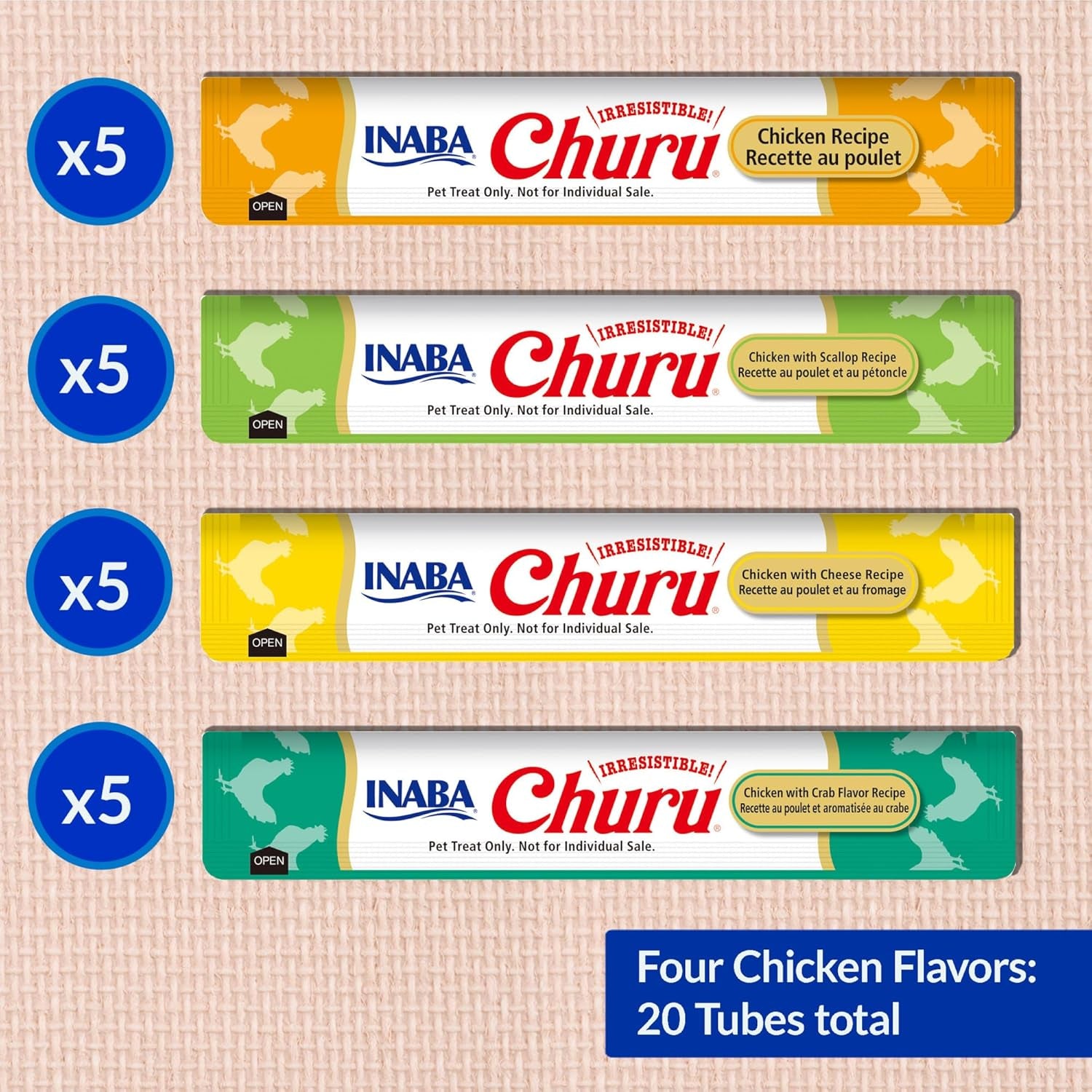 Churu Cat Treats, Lickable, Squeezable Creamy Purée Cat Treat with Green Tea Extract & Taurine, 0.5 Ounces Each Tube, 20 Tubes, Chicken Variety Box