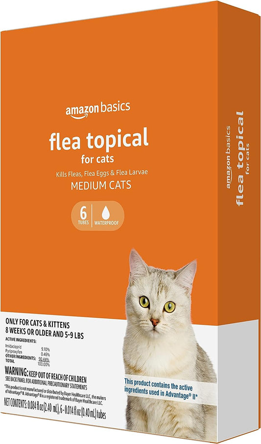 Topical Flea Treatment for Medium Cats (5-9 Pounds), 6 Count (Previously Solimo)