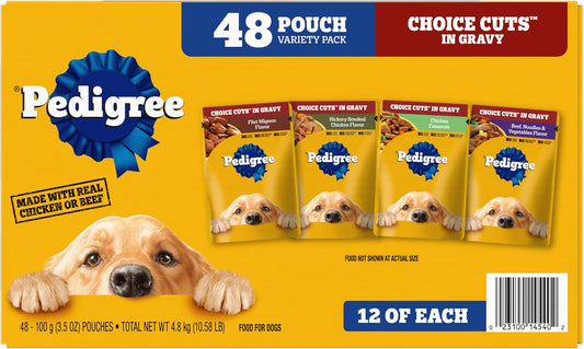 Choice Cuts in Gravy Adult Soft Wet Dog Food 48-Count Variety Pack, 3.5 Oz Pouches