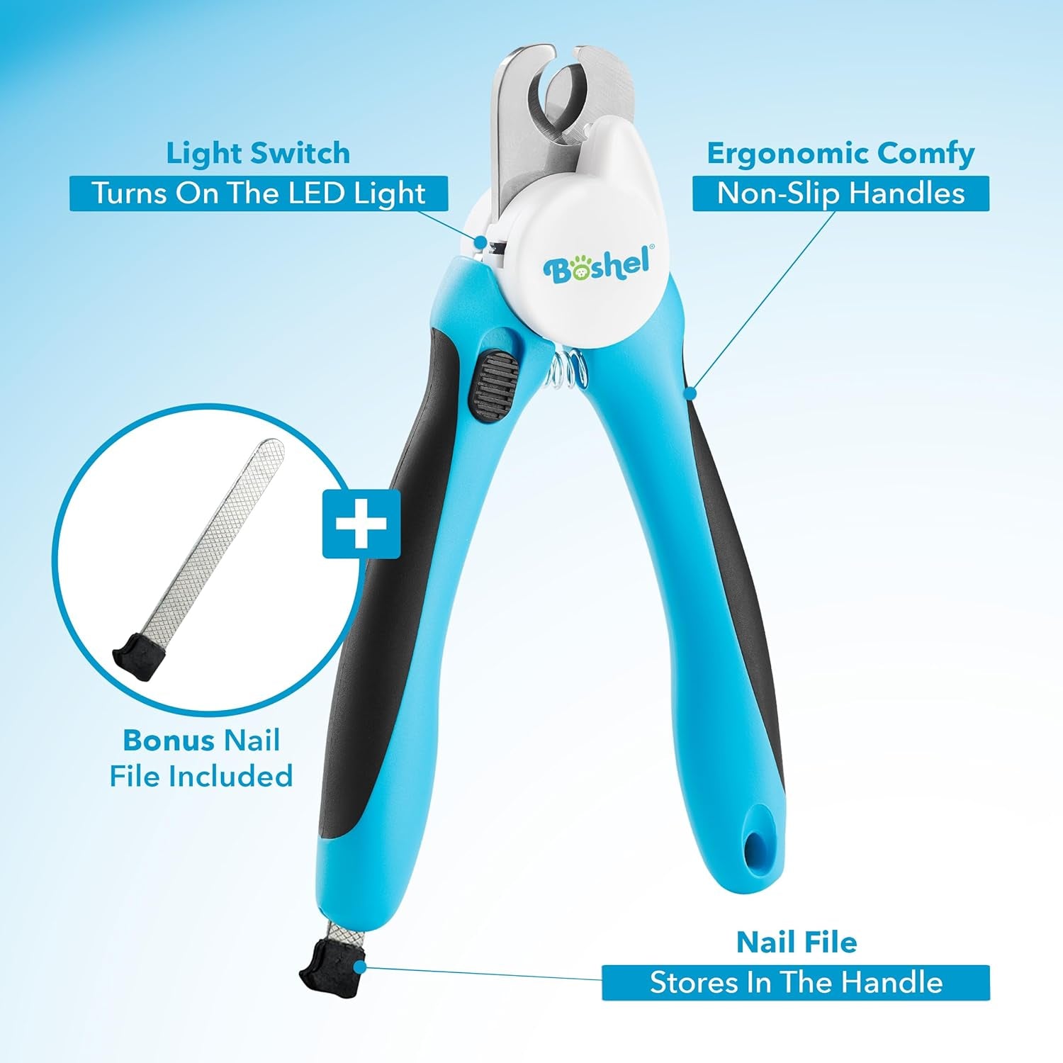 LED Large Dog Nail Clippers, Dog Nail Trimmers for Large Breed with Quick Sensor, Dogs Trimmer with Light & Safety Guard, Sharp Pet Nails Clipper, Pet Claw Clippers, Pets Toenail Cutter & File