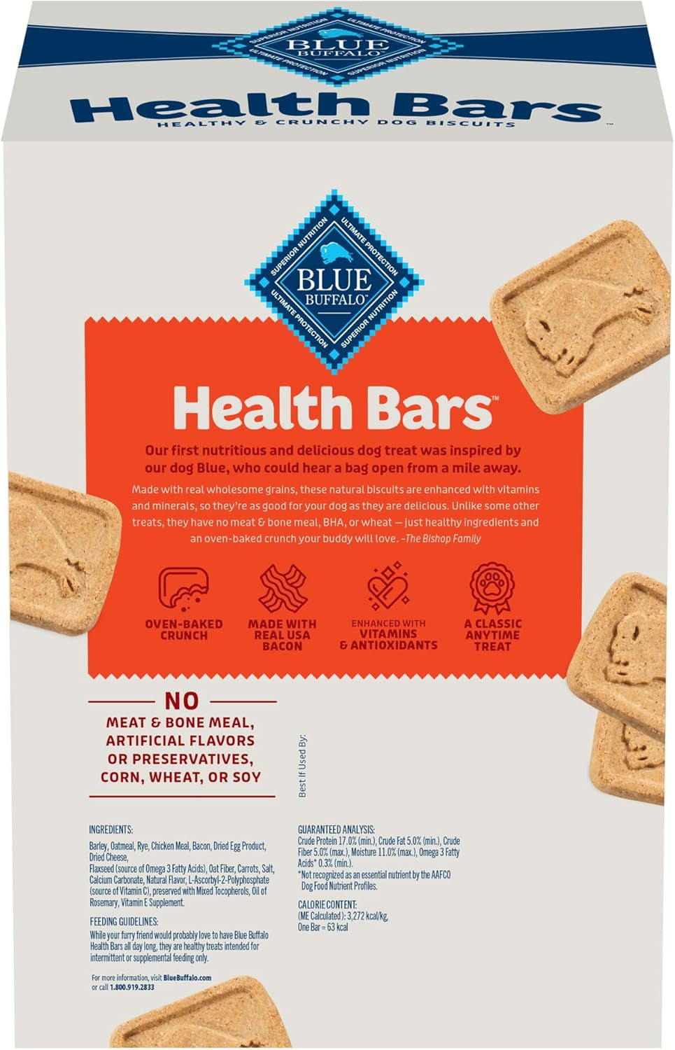 Health Bars Oven-Baked with Natural Ingredients, Bacon, Egg & Cheese Crunchy Dog Biscuits, 3 Lbs.