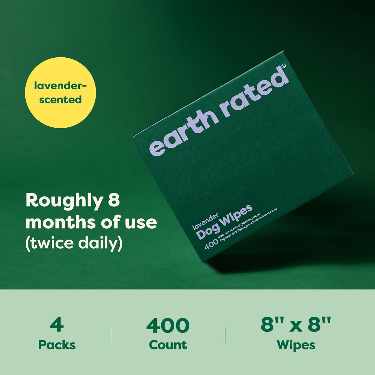 Dog Wipes, Hypoallergenic, Cleaning and Hydrating, for Grooming Paws, Body and Butt, Lavender Scented, 400 Count