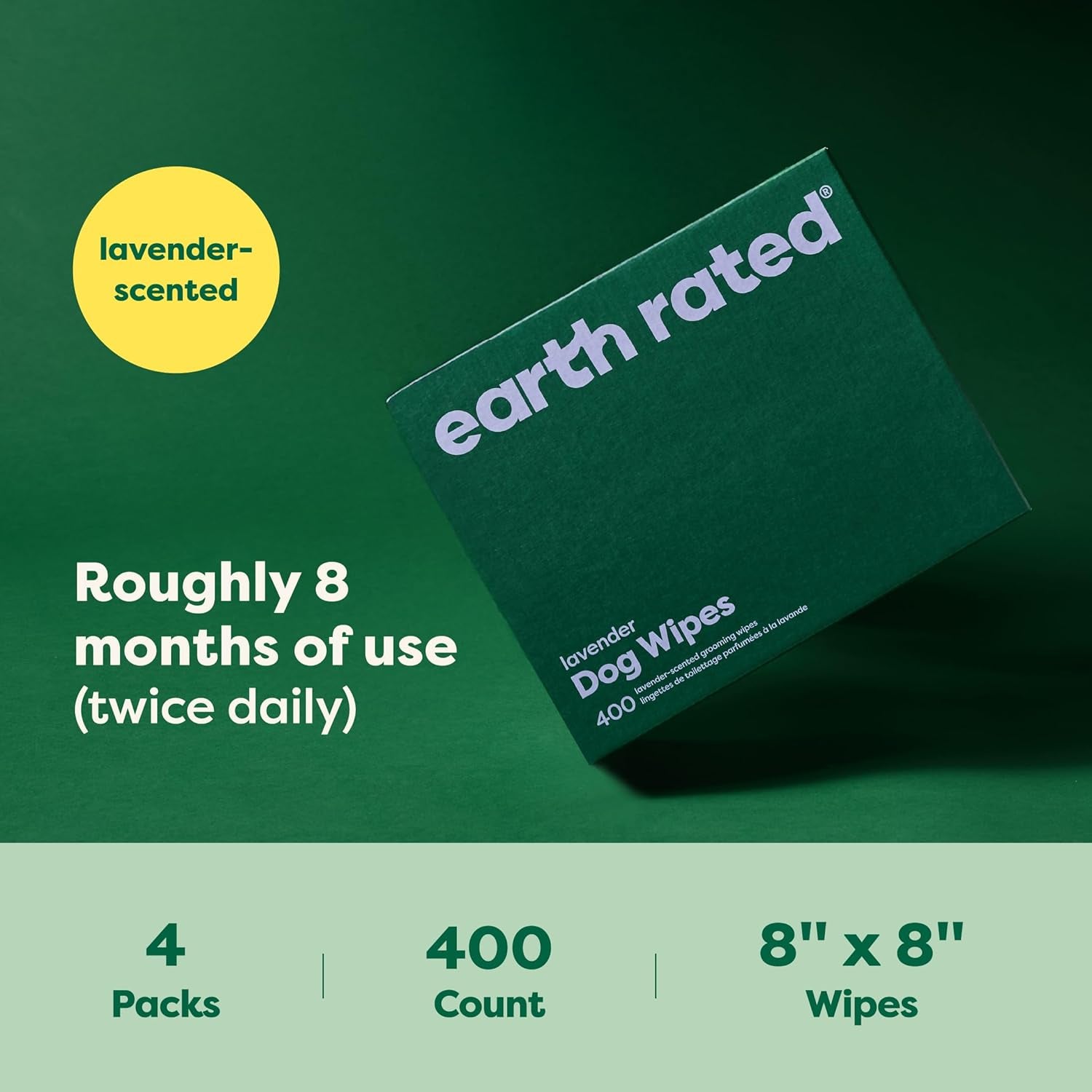 Dog Wipes, Hypoallergenic, Cleaning and Hydrating, for Grooming Paws, Body and Butt, Lavender Scented, 400 Count