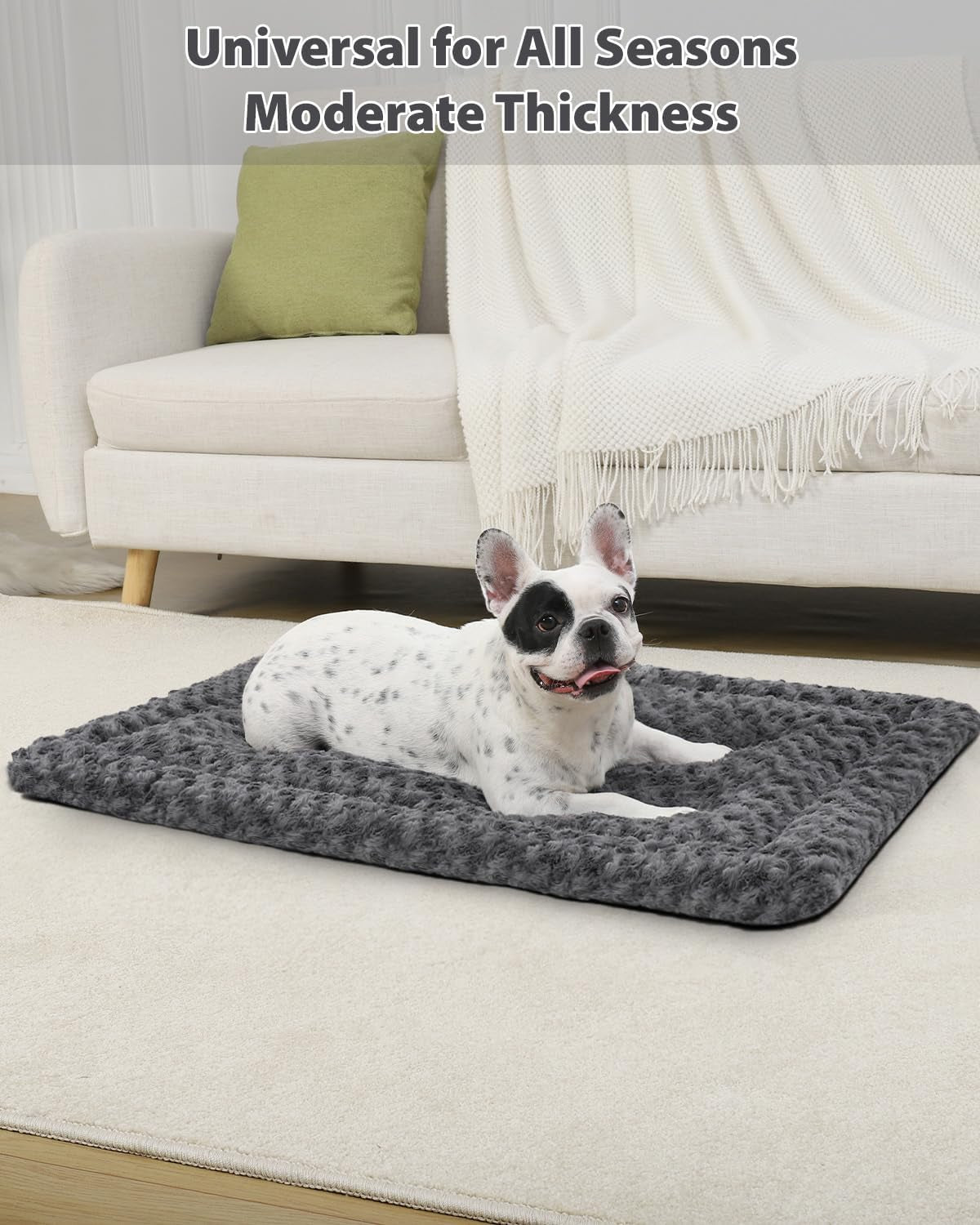 Washable Dog Bed Mat Reversible Dog Crate Pad Soft Fluffy Pet Kennel Beds Dog Sleeping Mattress for Large Jumbo Medium Small Dogs, 47 X 29 Inch, Grey