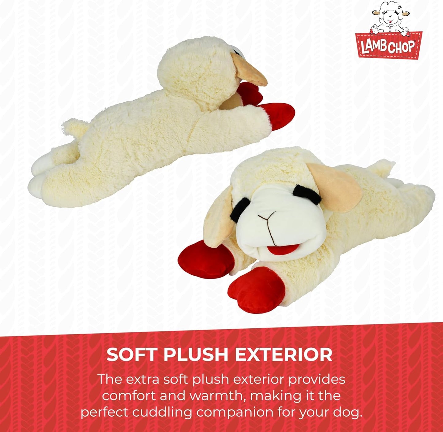 Lamb Chop Dog Plush Toy - Squeaky Toy for All Dogs - Extra Soft Plush - Stuffed Animal Dog Toy for Cuddling & Playing - Jumbo Pet Toy (24", Cream)
