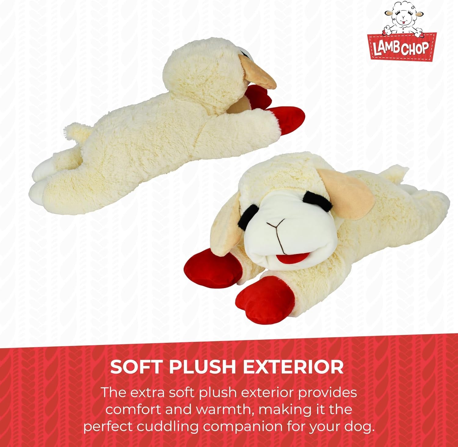 Lamb Chop Dog Plush Toy - Squeaky Toy for All Dogs - Extra Soft Plush - Stuffed Animal Dog Toy for Cuddling & Playing - Jumbo Pet Toy (24", Cream)