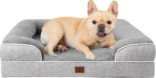 Orthopedic Dog Bed for Medium Dogs, Waterproof Memory Foam Medium Pet Beds with Sides, Non-Slip Bottom and Egg-Crate Foam Dog Couch Bed with Washable Removable Cover, Grey