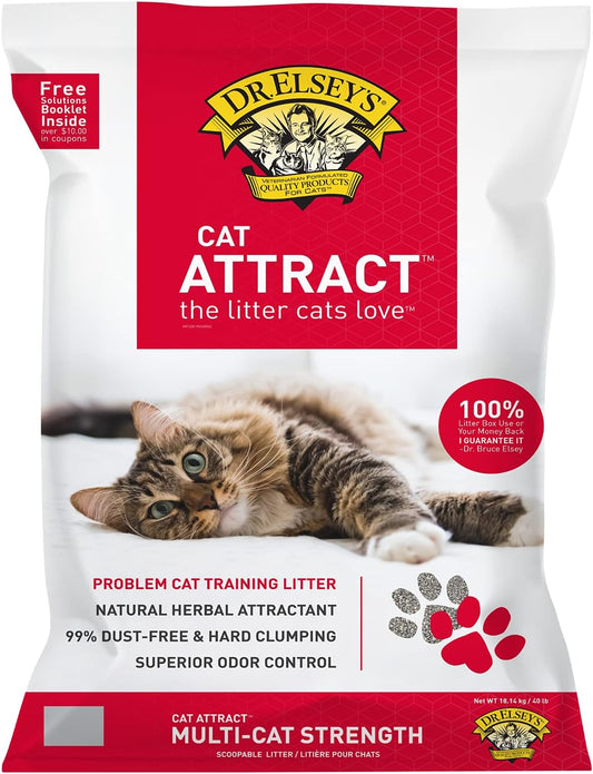 Premium Clumping Cat Litter - Cat Attract - 99% Dust-Free, Low Tracking, Hard Clumping, Superior Odor Control, Natural Herbal Attractant, Unscented & Natural Ingredients, 40 Lb