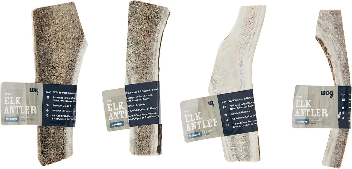 Amazon Brand -  Split Elk Antler, Naturally Shed, Long Lasting for Aggressive Chewers, Medium (Best for Dogs 15-30 Lbs)