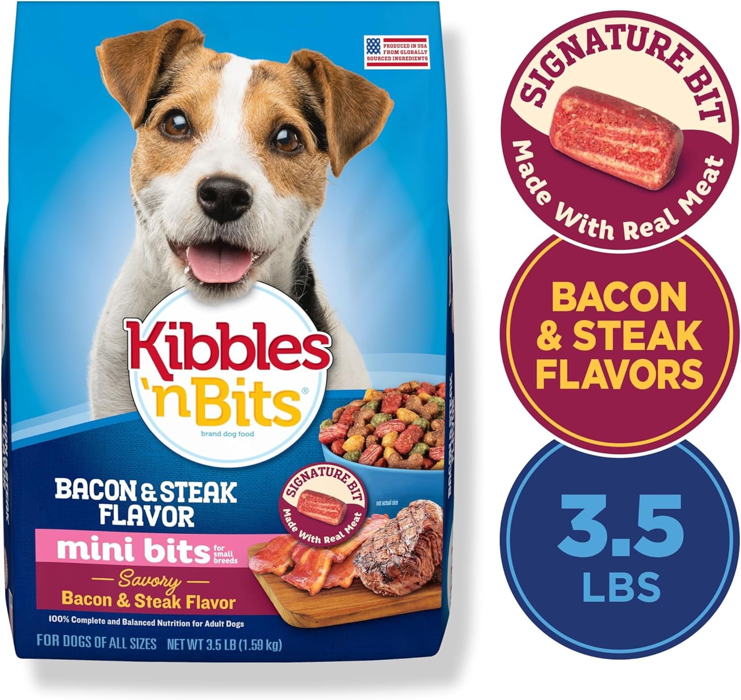 Mini Bits Small Breed Savory Bacon & Steak Flavor Dry Dog Food, 3.5 Lb. Bag