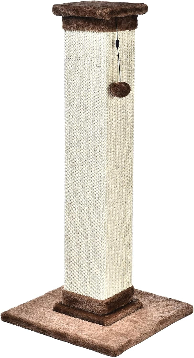 Cat Scratcher - Indoor Classic Single Cat & Kittens Scratching Post with Sisal Rope, Jute Fiber, Large (35.4"H) - Brown