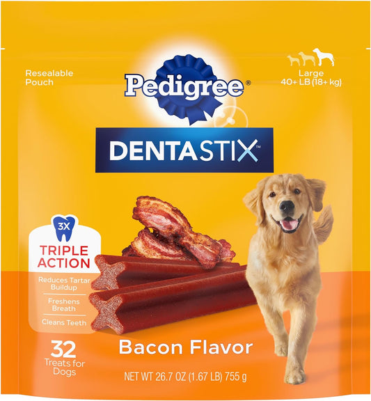 Dentastix Large Breed Dog Treats, Bacon Flavor, 1.67 Lb. Bag (32 Treats)