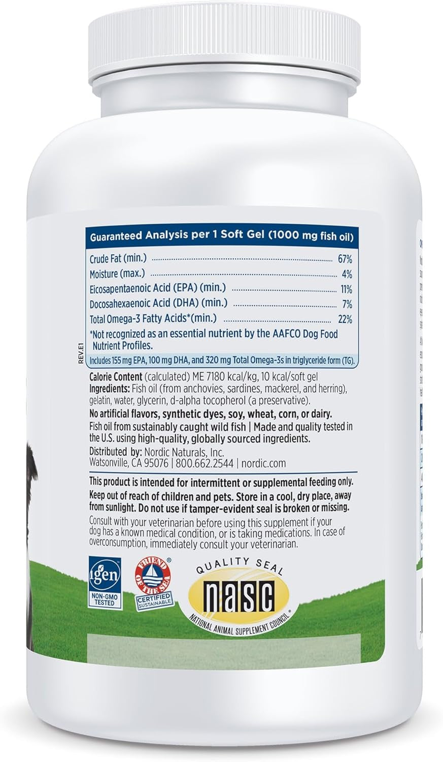 Omega-3 Pet, Unflavored - 180 Soft Gels - 320 Mg Omega-3 per Soft Gel - Fish Oil for Dogs with EPA & DHA - Promotes Heart, Skin, Coat, & Immune Health