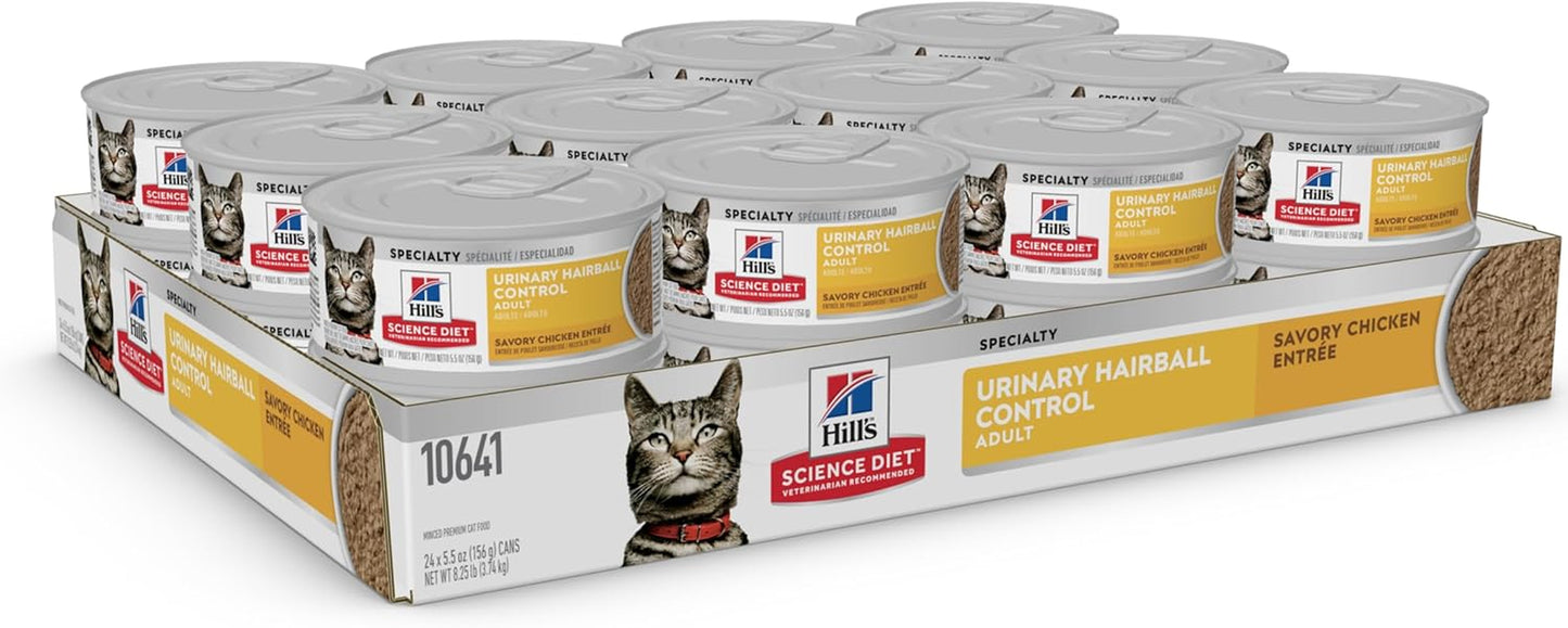 Urinary Hairball Control, Adult 1-6, Urinary Track Health & Hairball Control Support, Wet Cat Food, Chicken Minced, 5.5 Oz Can, Case of 24