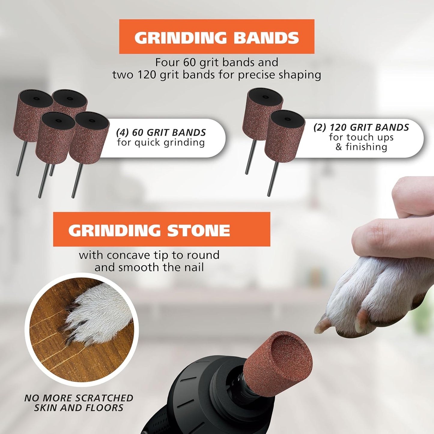 Grind & Smooth 2 Speed Battery Dog Nail Grinder with Concave Rounding Tip and Nail Guard for Increased Safety and Precise Nail Grinding - Model 3026333